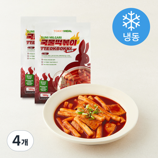 토끼밀 우리밀 국물 떡볶이 매운맛 (냉동), 580g, 4개