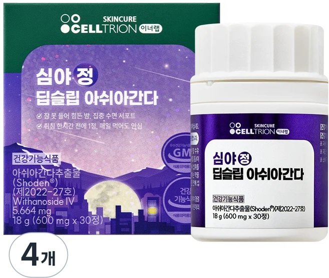 셀트리온 이너랩 심야정 딥슬립 아쉬아간다 영양제 18g, 4개, 30정 - 쿠팡