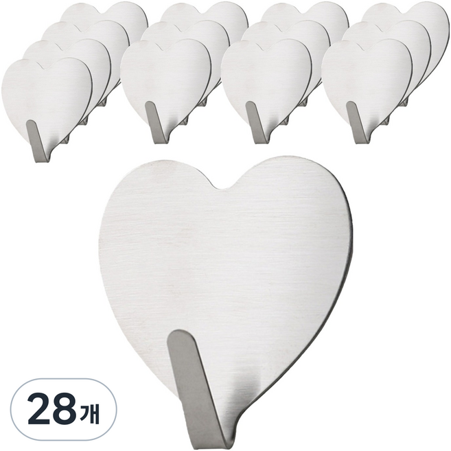 덴빌리어 예쁜 고리 하트 접착 후크 4 x 4 cm, 실버, 28개