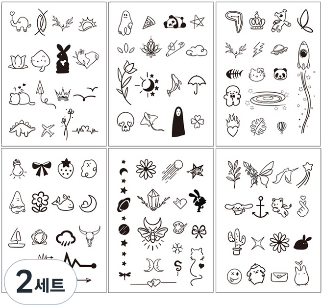 gelluna 半永久可愛迷你黑色手指腳踝身體Henna紋身貼紙 T-197 6款組合, A款, 2套