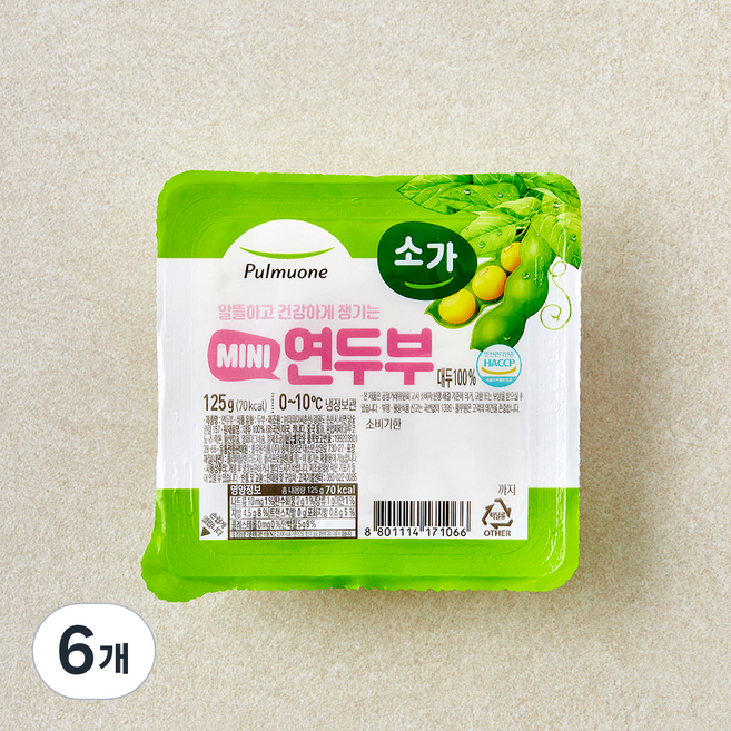 풀무원 소가 미니 연두부, 125g, 6개
