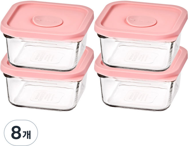 글라스락 렌지쿡 정사각 햇밥용기 캔디핑크, 8개, 440ml