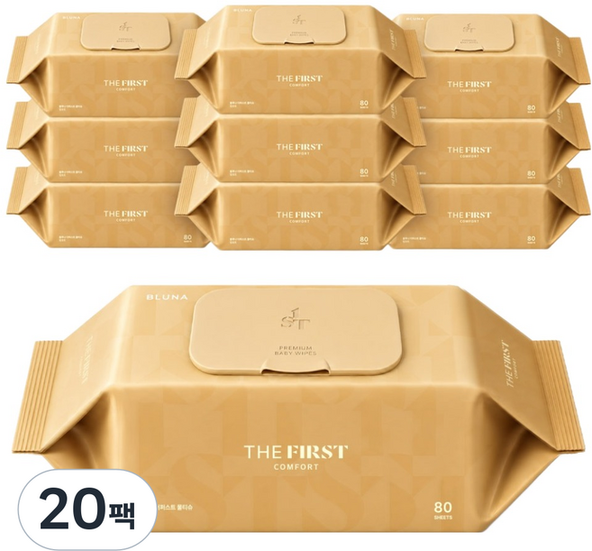 블루나 더퍼스트 컴포트 아기물티슈 캡형, 65g, 80매, 20개