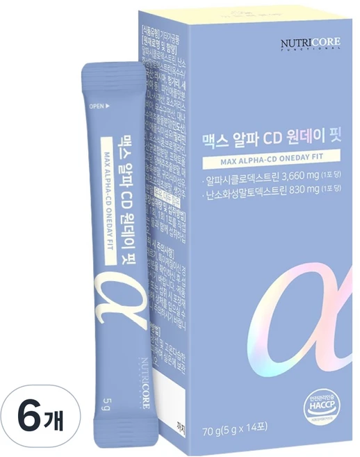뉴트리코어 맥스 알파 CD 원데이 핏, 14회분, 5g, 6개 - 쿠팡