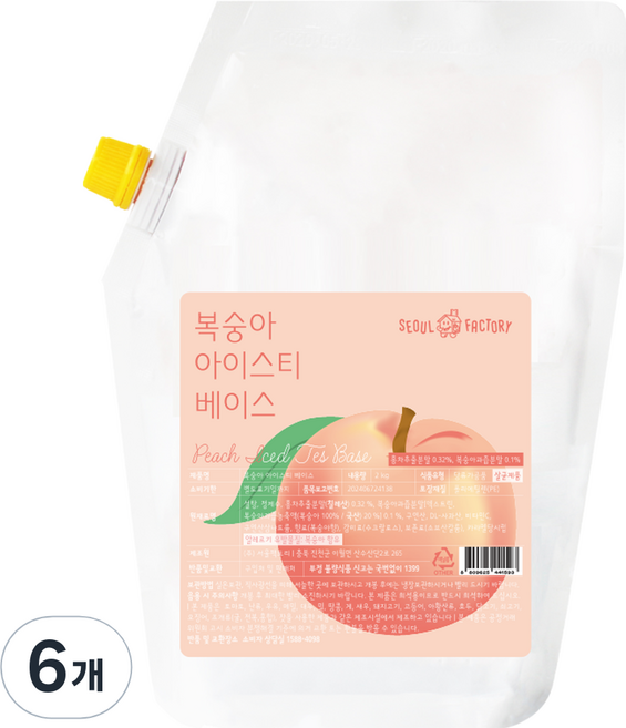 서울팩토리 복숭아 아이스티 베이스, 2kg, 6개