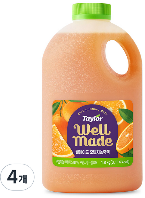 테일러 웰메이드 오렌지 농축액, 1.8kg, 4개