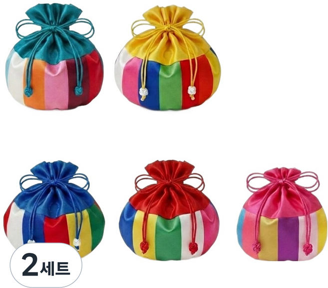 indi.k 傳統彩條圓形禮物包裝福袋5件組, 黃金, 藍色, 緋紅, 翡翠, 杜鵑花, 2套