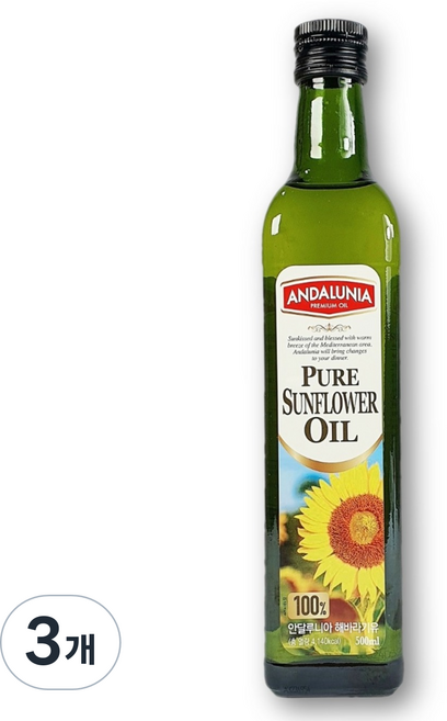 안달루니아 해바라기씨유, 3개, 500ml