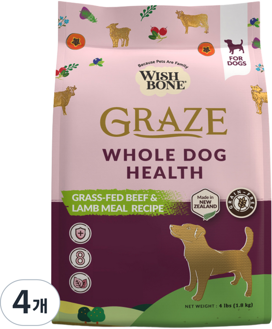 WISHBONE 전연령 독 건식사료, 1.8kg, 소, 4개