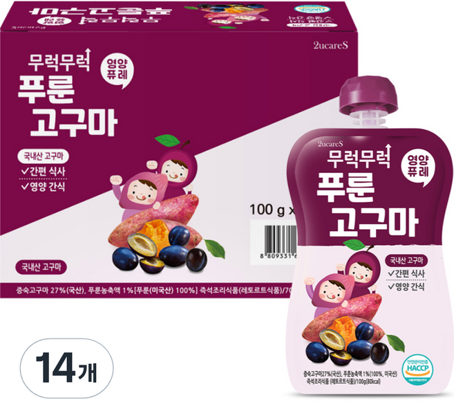 이유케어스 무럭무럭 과일퓨레, 푸룬고구마, 14개, 100g