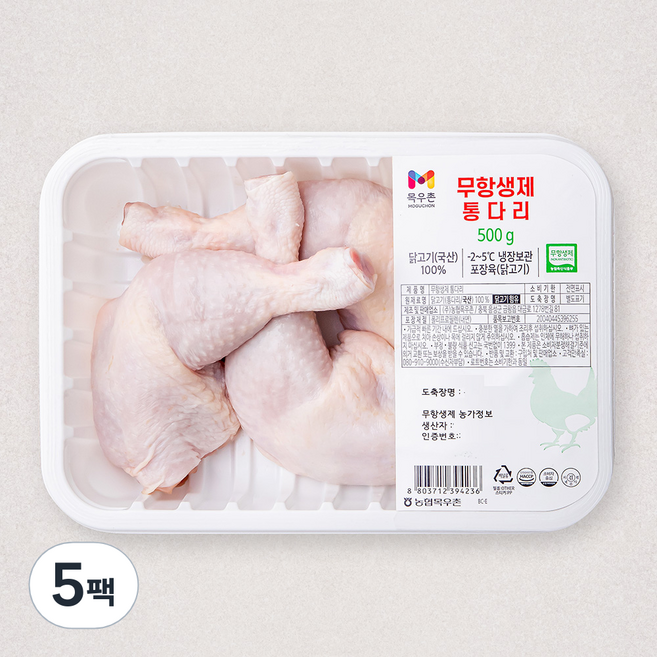 목우촌 무항생제 인증 닭통다리 (냉장), 500g, 5팩