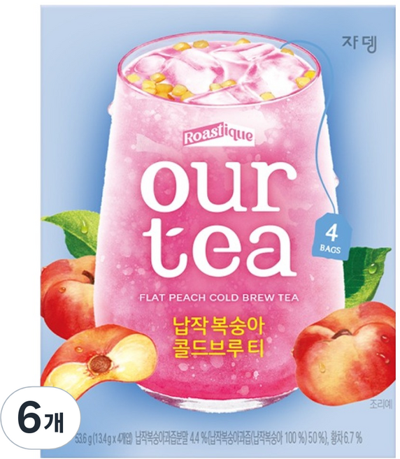 아워티 쟈뎅 납작 복숭아 콜드브루 티, 13.4g, 6개, 4개입