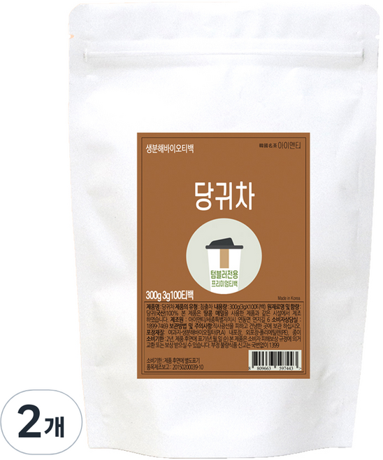 아이앤티 국내산 당귀차 티백 텀블러용, 2개, 100개입, 3g