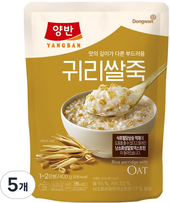 양반 귀리쌀죽 파우치, 5개, 400g
