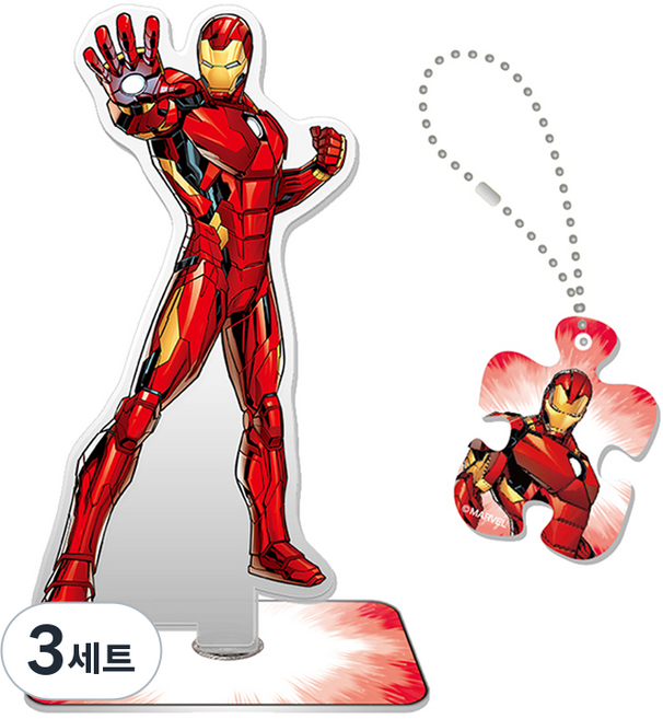 퍼즐라이프 마블 어벤저스 아이언맨 아크릴 스탠드 + 키링 세트 MAS304, 3세트
