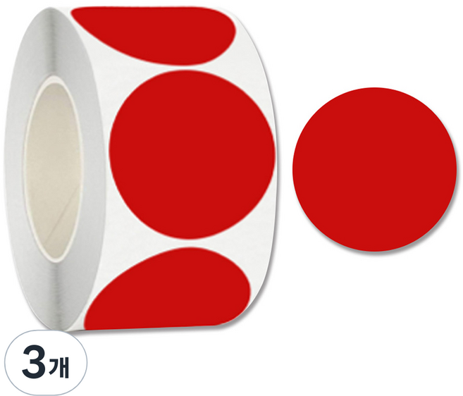 아이엔피 심플 롤 원형스티커 2.5cm 500p, F-09 레드, 3개