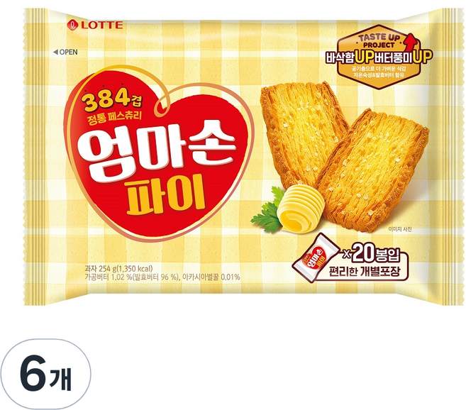 롯데웰푸드 엄마손 파이, 254g, 6개
