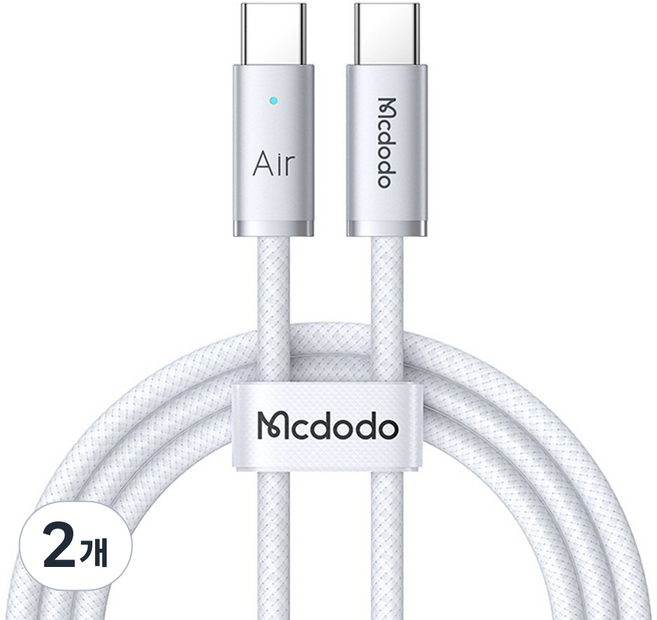 Mcdodo 麥多多 Type-C to Type-C Air Slim PD 高速充電線 CA708, 2個, 白色, 1.2m