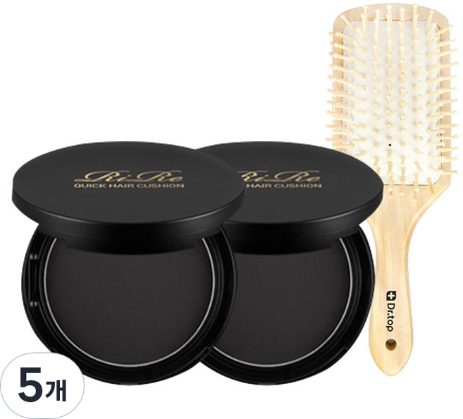 리르 퀵 헤어 커버 쿠션 2p + 우드브러쉬 세트, 커버쿠션(내추럴 블랙), 5개