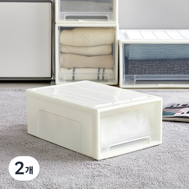 Modern House 可堆疊模組抽屜式滑動收納箱, 象牙白, 2個