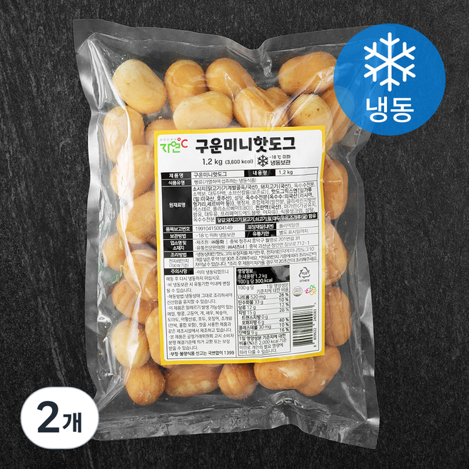 자연도씨 구운 미니 핫도그 (냉동), 1.2kg, 1개입, 2개