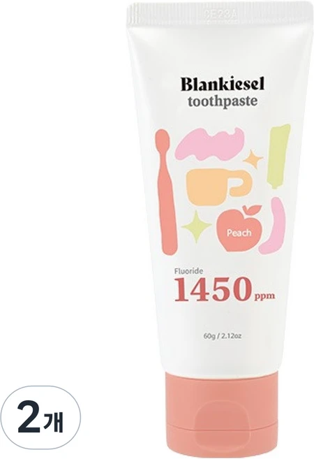 블랑키즐 유아용 1450 고불소 치약 복숭아향, 60g, 1개입, 2개 - 쿠팡