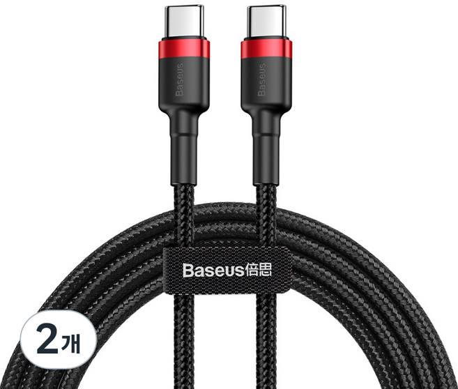 Baseus 倍思 CarPool系列 C to C 型 PD2.0 QC3.0 超高速充電線 20V 3A 60W, 紅黑色, 2m, 2個