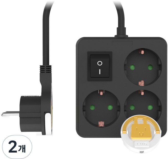 러그 미니 스위치 멀티탭 3구 LUG-B-S03K-1.5 + 안전커버, 50cm, 블랙 + 랜덤 발송, 2개