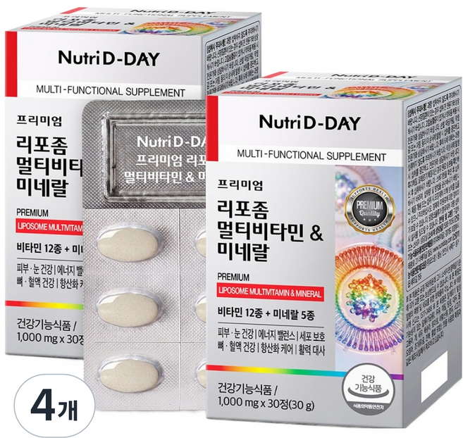 Nutri D-DAY 頂級脂質體綜合維他命&礦物質, 4個, 30錠