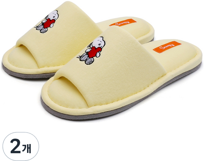 슈라모드 피너츠 컬러자수 점보거실화, 옐로우, 2개