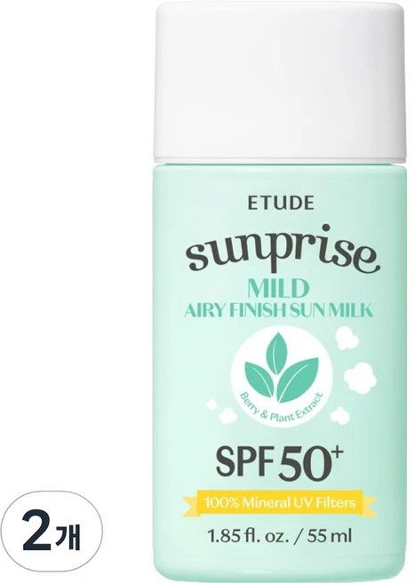 에뛰드 선프라이즈 마일드 에어리 피니쉬 선밀크 SPF50+ PA++++, 55ml, 2개 - 쿠팡