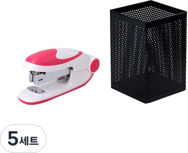 델리 칼라 둥근 33호침 사용 스테이플러 0319 + 철제 메쉬 다용도 사각 꽂이 908 세트, 랜덤발송(스테이플러), 블랙(사각꽂이), 5세트