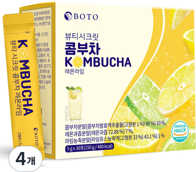 보뚜 뷰티시크릿 콤부차 레몬라임, 30개입, 4개, 5g