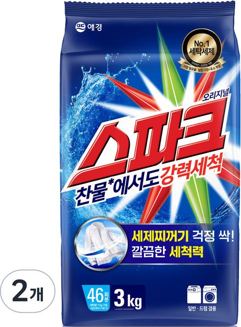 스파크 분말 세탁세제 리필, 3kg, 2개