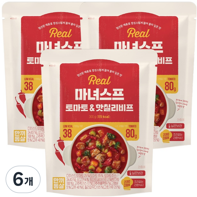 한끼통살 실온 마녀스프 토마토 & 핫칠리비프, 6개, 300g