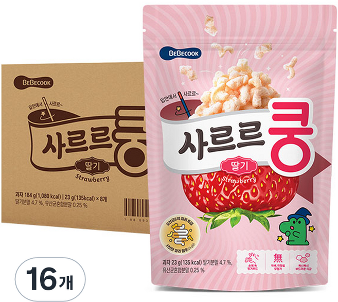 베베쿡 사르르쿵 과자, 딸기맛, 23g, 16개
