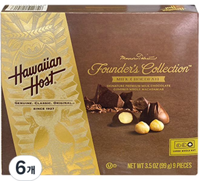 하와이안 호스트 파운더스 컬렉션 밀크 초콜렛, 6개, 99g