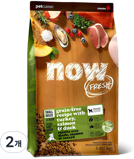 now 시니어 강아지 그레인프리 스몰브리드 건식사료, 칠면조, 2kg, 2개