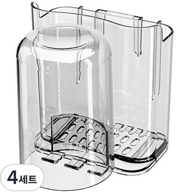 라인스미스 타공없는 칫솔 치약 양치컵 배수 보관함 + 컵 세트, 투명, 4세트