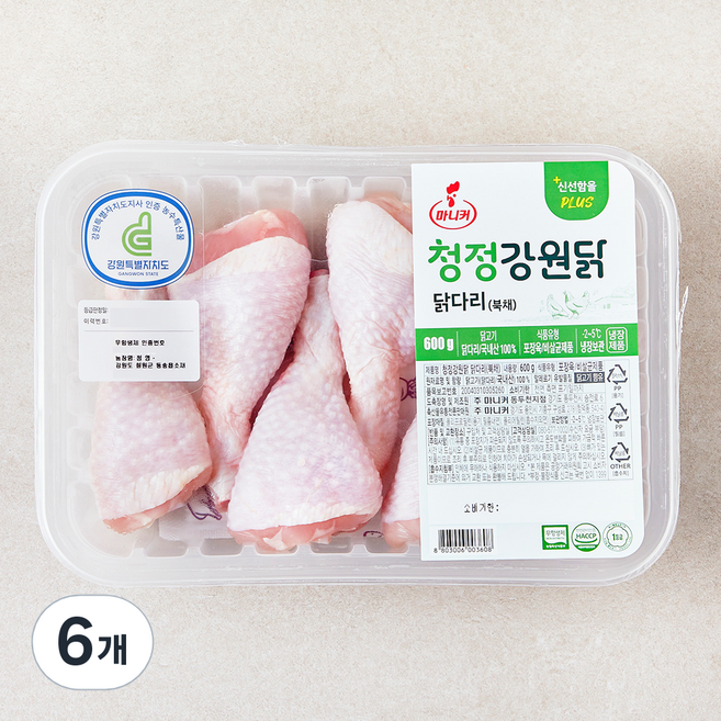 마니커 무항생제 인증 청정강원닭 닭다리 북채 (냉장), 6개, 600g