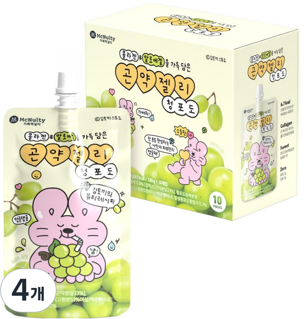 맥널티 콜라겐 & 알로에겔을 가득담은 곤약젤리 청포도 10p, 1.3kg, 4개