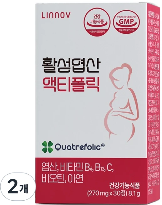 리노브 4세대 활성엽산 액티폴릭 임산부 영양제, 30정, 2개 - 쿠팡