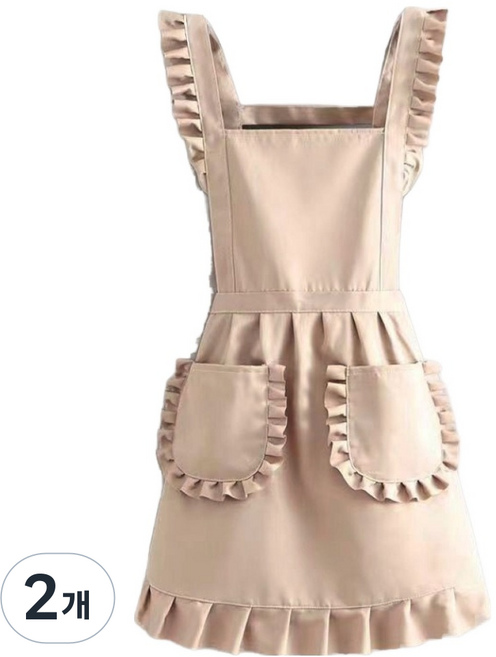 앞날창창 프릴 포켓 앞치마, 베이지, 2개