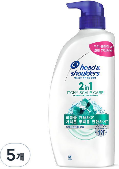 헤드앤숄더 2in1 가려운 두피케어 컨디셔너 겸용 샴푸 상쾌한향, 800ml, 5개