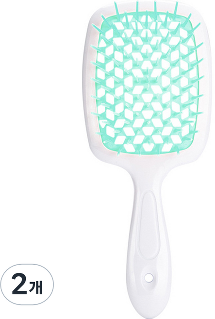 리빙홈디테일 볼륨 헤어브러쉬, 화이트핸들 + 라이트그린, 2개