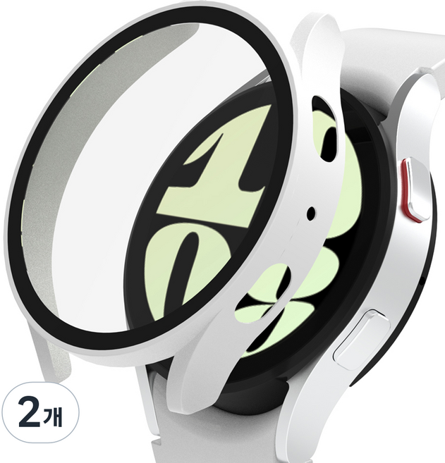 로랜텍 갤럭시워치 케이스 풀커버 액정보호 강화유리, 화이트, 2개