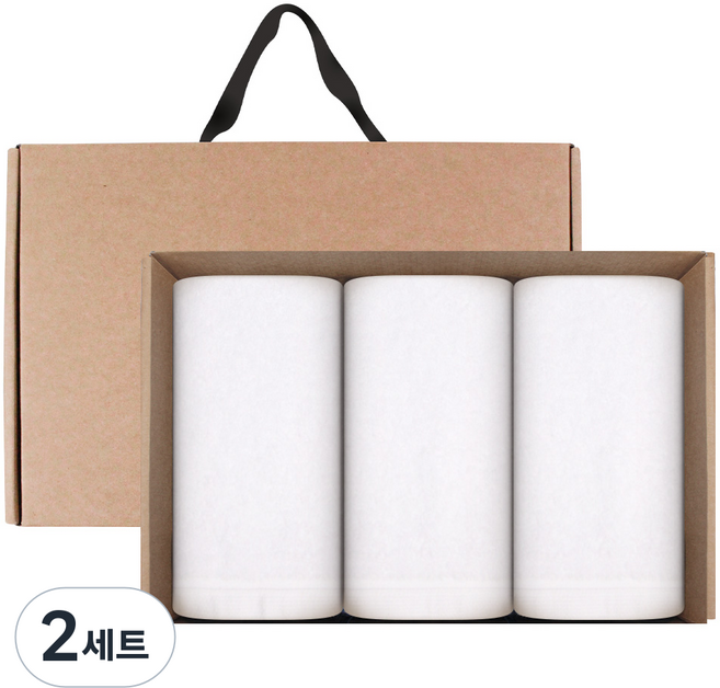 송월타월 포인트 세면타올 200g 40수 코마사 3p + 크라프트 손잡이 케이스 선물세트, 백색, 2세트
