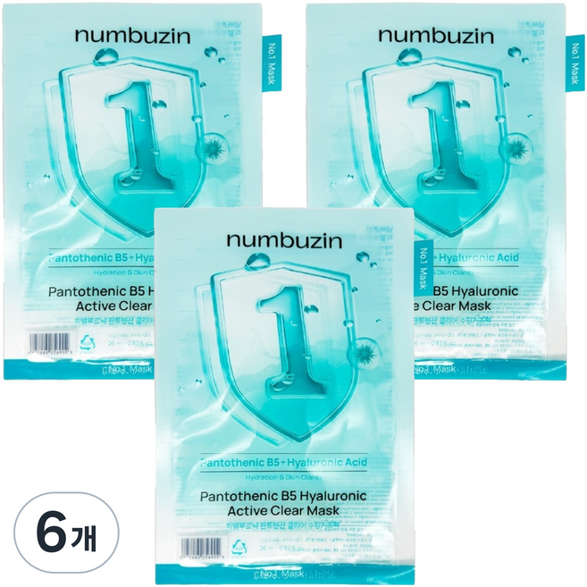 Numbuzin 1號 玻尿酸泛酸 淨透舒緩紗布面膜 26ml, 1入, 6個