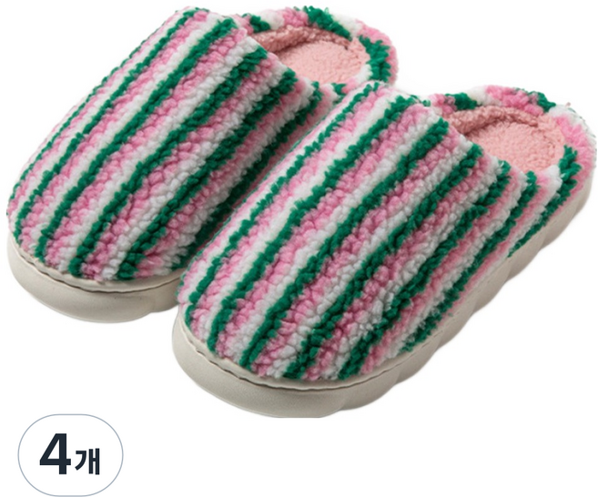 아트조이 포근포근 스트라이프 풀커버 겨울 털안감 실내화, 핑크, 4개