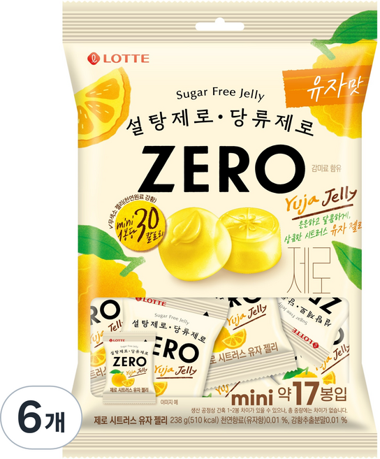 롯데제로 시트러스 유자 젤리 17개입, 238g, 6개